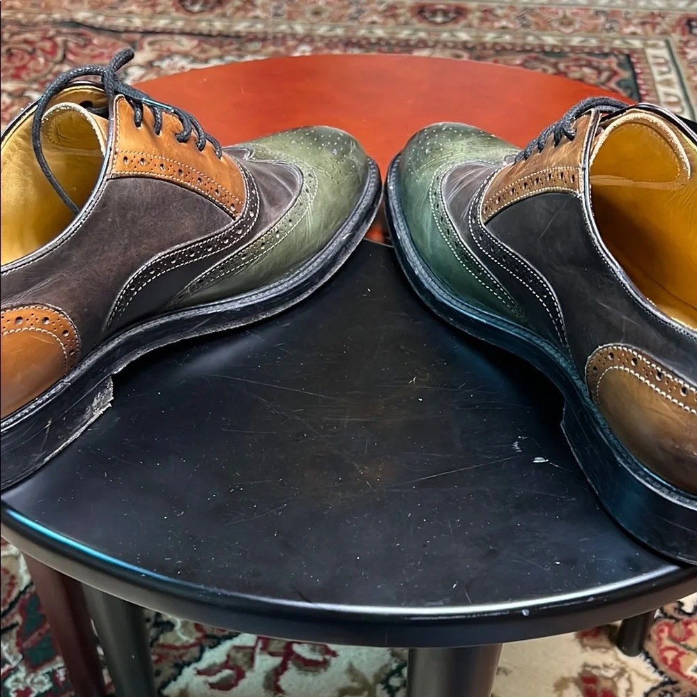 Two-Tone Leather Wingtip Oxfords in Brown and Green
